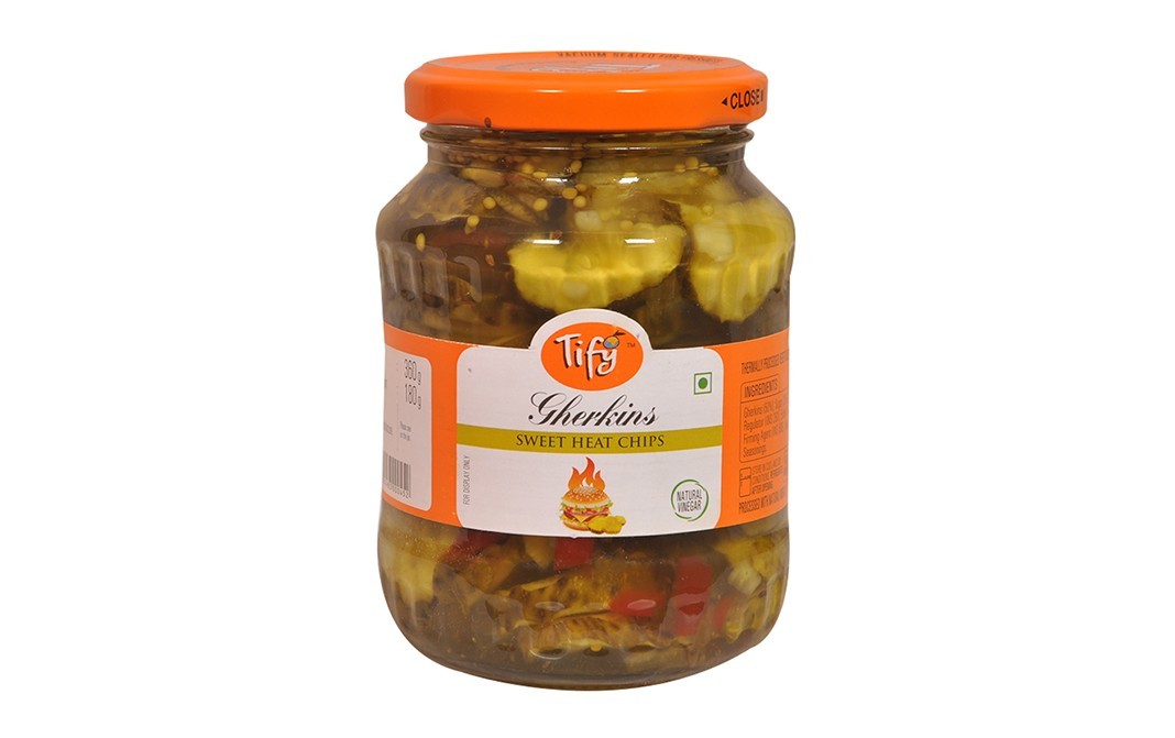 Tify Gherkins Sweet Heat Chips   Glass Jar  180 grams